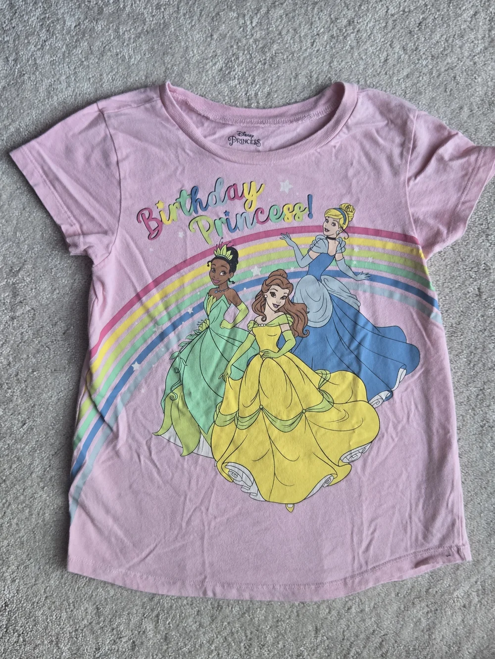 Disney Pink 'Birthday Princess' Short Sleeve Tee with Rainbow Princes Dresses